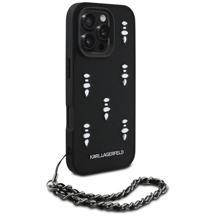 Karl Lagerfeld Saffiano Crystals w/Chain iPhone 16 Pro Case - Black