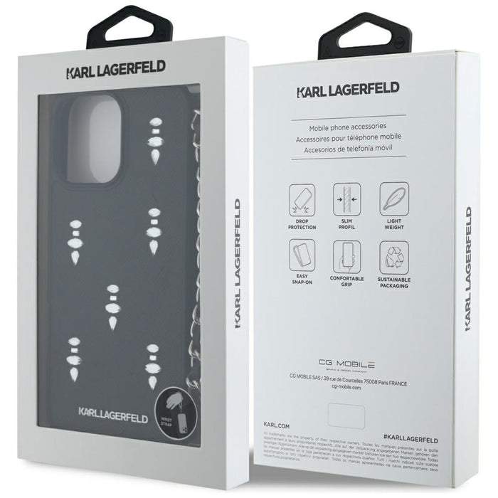 Karl Lagerfeld Saffiano Crystals w/Chain iPhone 16 Pro Max Case - Black