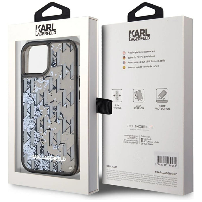 Karl Lagerfeld Liquide Glitter Monogram Gradient iPhone 15 Case - Black