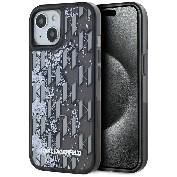 Karl Lagerfeld Liquide Glitter Monogram Gradient iPhone 15 Case - Black