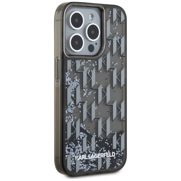 Karl Lagerfeld Liquide Glitter Monogram Gradient iPhone 15 Pro Max Case - Black