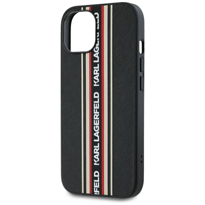 Karl Lagerfeld Saffiano Athleisure Stripes Cord iPhone 15 Case - Red