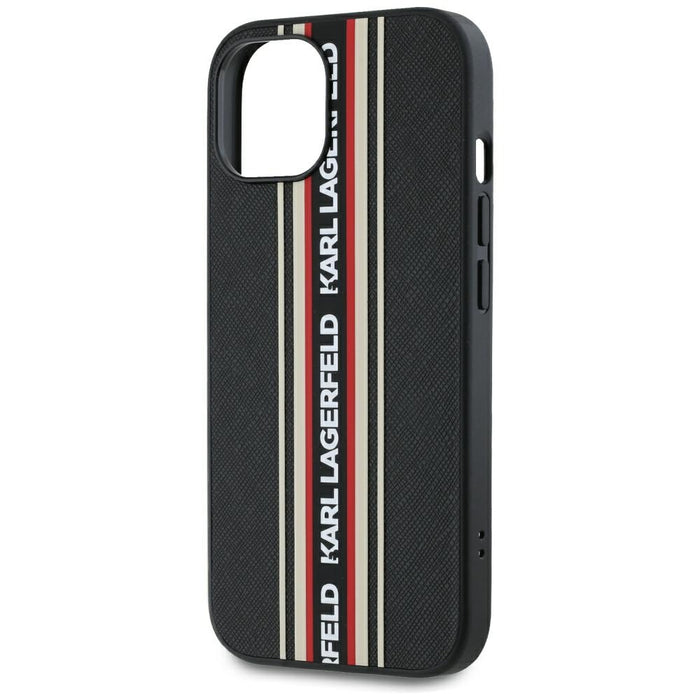 Karl Lagerfeld Saffiano Athleisure Stripes Cord iPhone 15 Case - Red