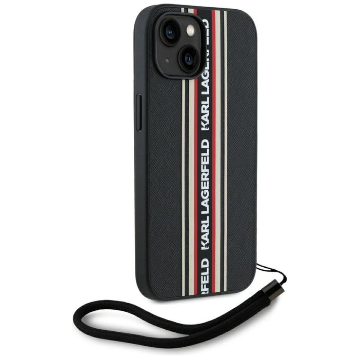 Karl Lagerfeld Saffiano Athleisure Stripes Cord iPhone 15 Case - Red