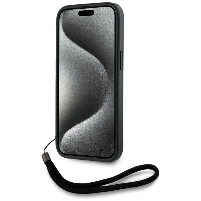 Karl Lagerfeld Saffiano Athleisure Stripes Cord iPhone 15 Pro Max Case - Pink