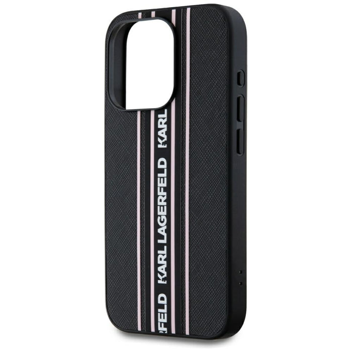Karl Lagerfeld Saffiano Athleisure Stripes Cord iPhone 15 Pro Max Case - Pink