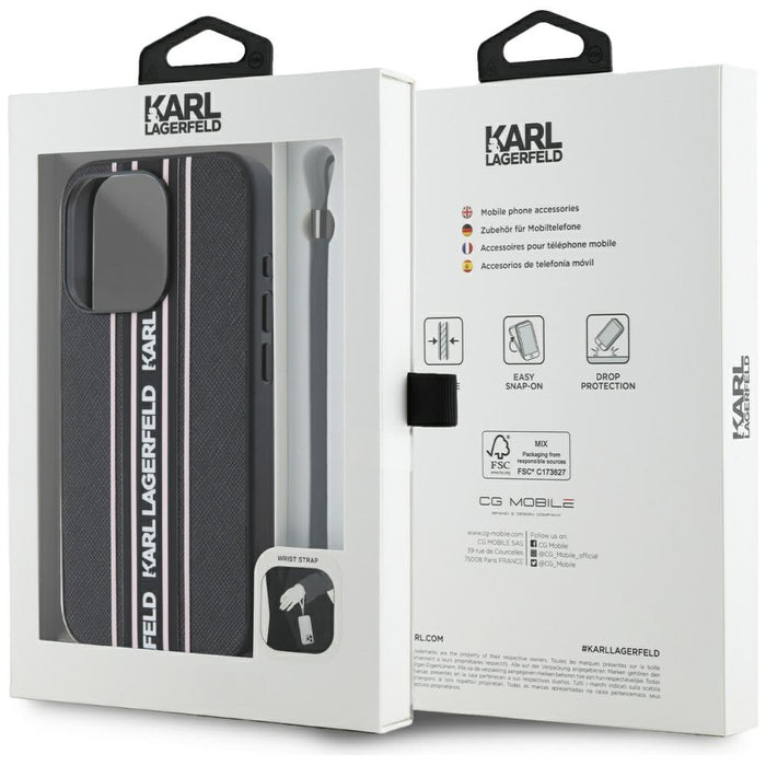 Karl Lagerfeld Saffiano Athleisure Stripes Cord iPhone 15 Pro Max Case - Pink