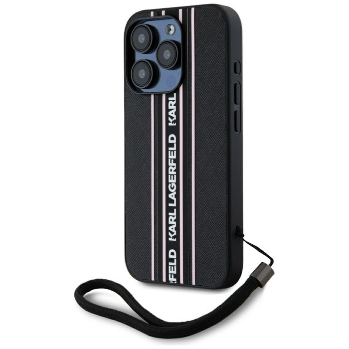 Karl Lagerfeld Saffiano Athleisure Stripes Cord iPhone 15 Pro Max Case - Pink