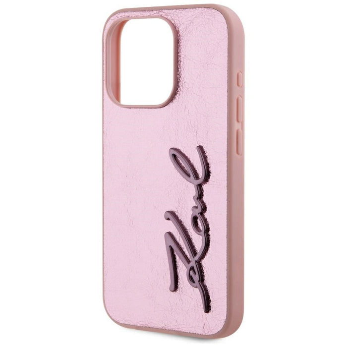 Karl Lagerfeld Wrinkled Metal Signature iPhone 15 Pro Max Case - Pink