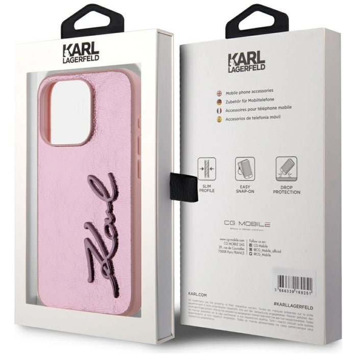 Karl Lagerfeld Wrinkled Metal Signature iPhone 15 Pro Max Case - Pink