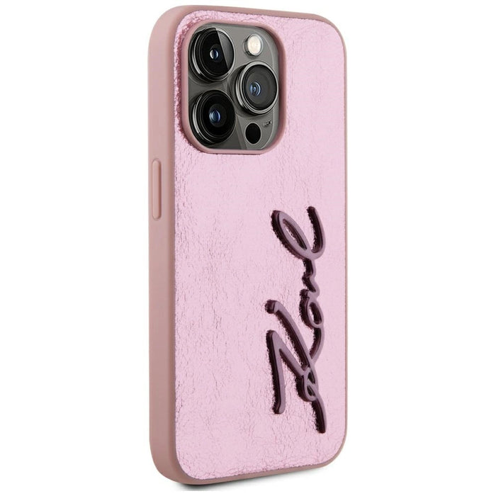 Karl Lagerfeld Wrinkled Metal Signature iPhone 15 Pro Max Case - Pink