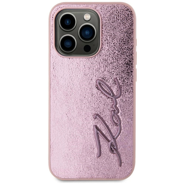 Karl Lagerfeld Wrinkled Metal Signature iPhone 15 Pro Max Case - Pink