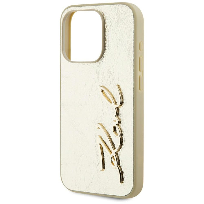 Karl Lagerfeld Wrinkled Metal Signature iPhone 15 Pro Max Case - Gold