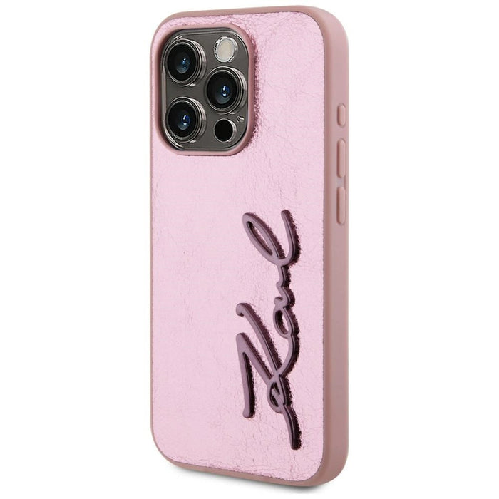 Karl Lagerfeld Wrinkled Metal Signature iPhone 15 Pro Case - Pink