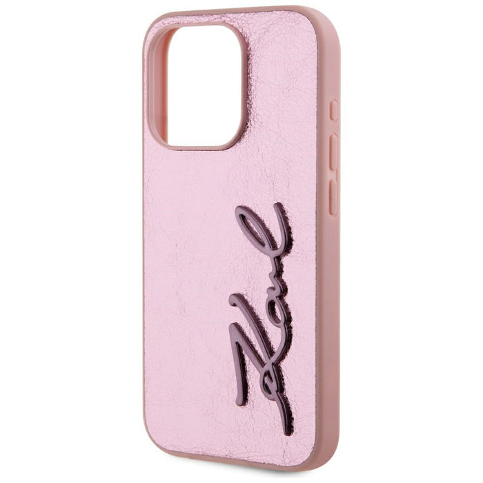 Karl Lagerfeld Wrinkled Metal Signature iPhone 15 Pro Case - Pink