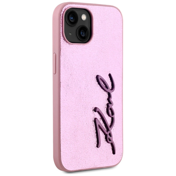 Karl Lagerfeld Wrinkled Metal Signature iPhone 15 Case - Pink