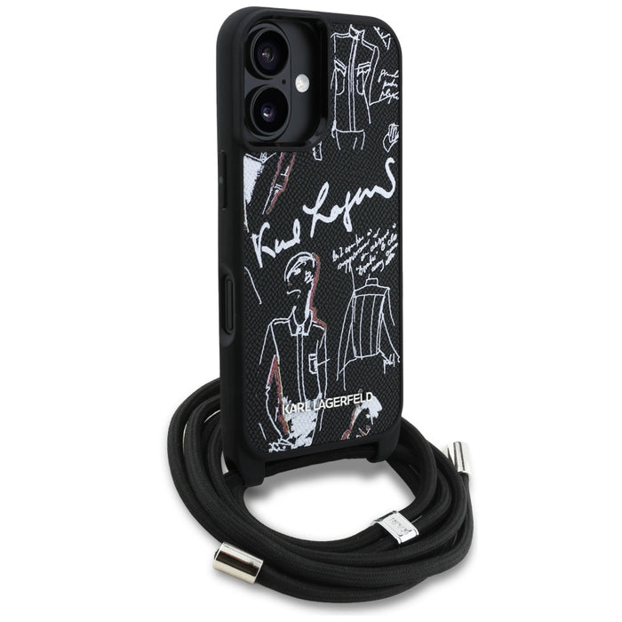 Karl Lagerfeld Crossbody Grained Pattern &amp; Logo Case for iPhone 16 - Black