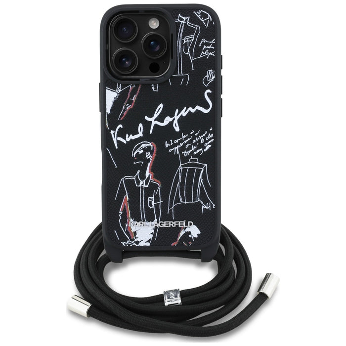 Karl Lagerfeld Crossbody Grained Pattern &amp; Logo Case for iPhone 16 Pro - Black