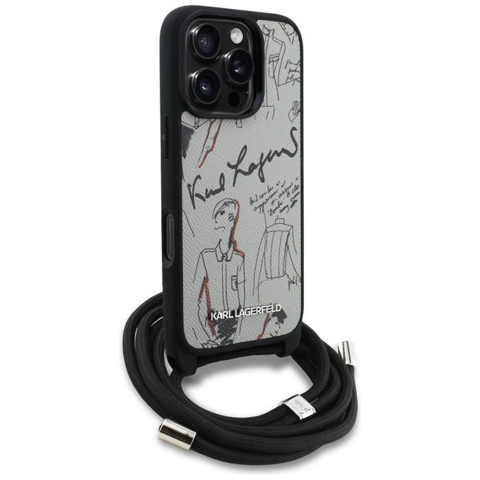 Karl Lagerfeld Crossbody Grained Pattern &amp; Logo Case for iPhone 16 Pro Max - Gray