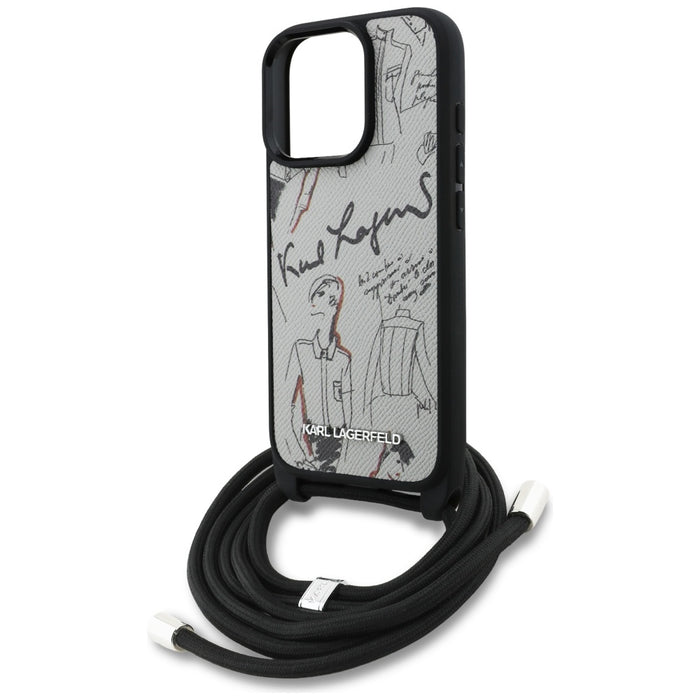 Karl Lagerfeld Crossbody Grained Pattern &amp; Logo Case for iPhone 16 Pro Max - Gray
