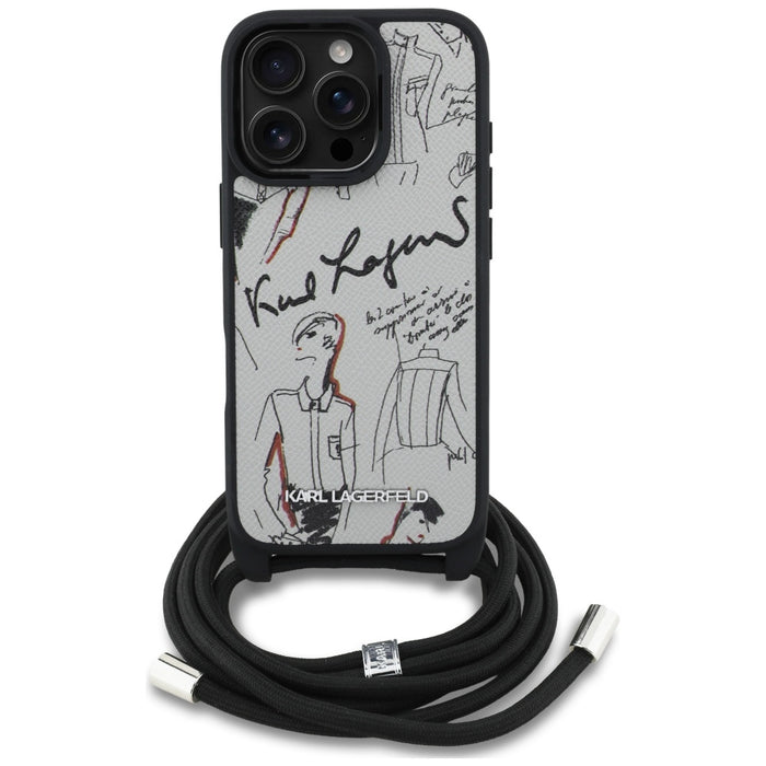 Karl Lagerfeld Crossbody Grained Pattern &amp; Logo Case for iPhone 16 Pro - Gray