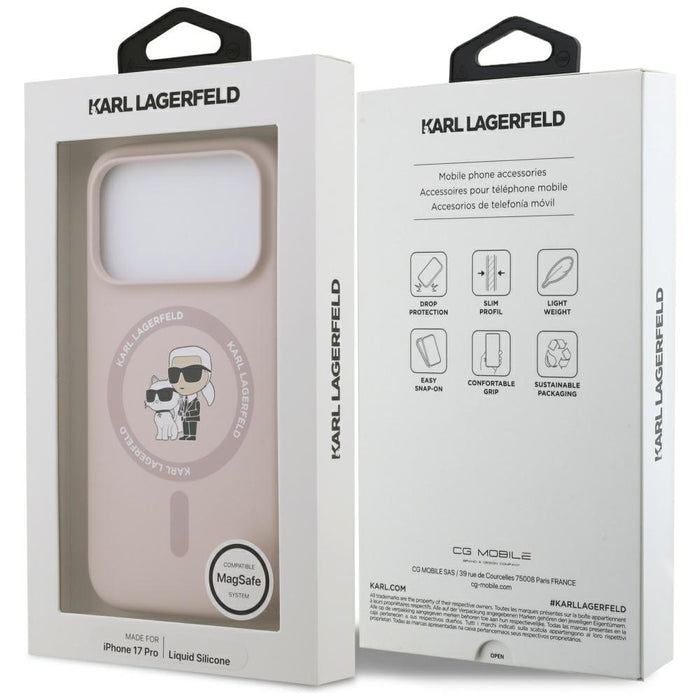 Karl Lagerfeld Silicone Karl&amp;Choupette Ring MagSafe Case for iPhone 17 Pro - Pink