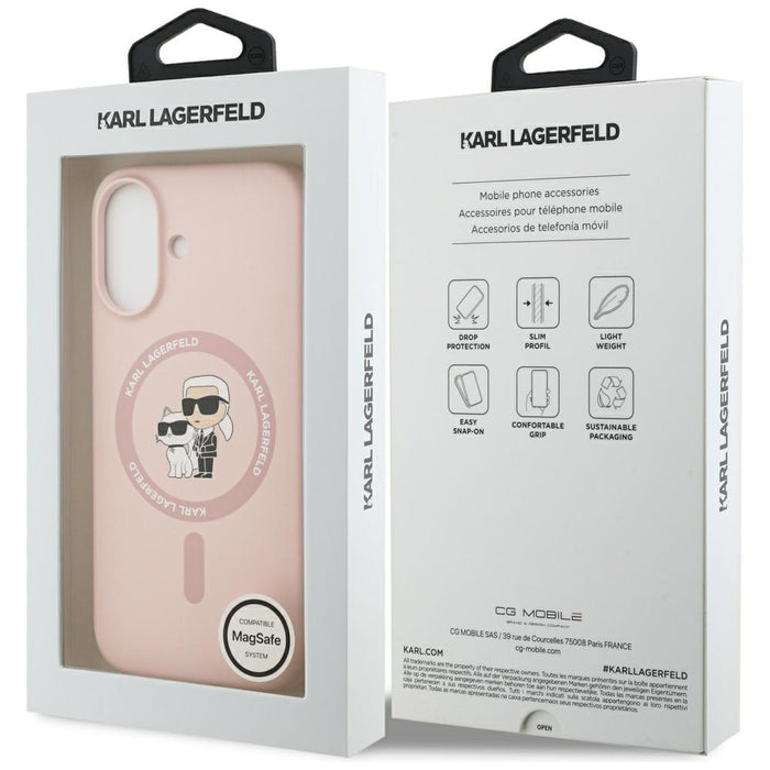 Karl Lagerfeld Silicone Karl&amp;Choupette Ring MagSafe Case for iPhone 17 - Pink
