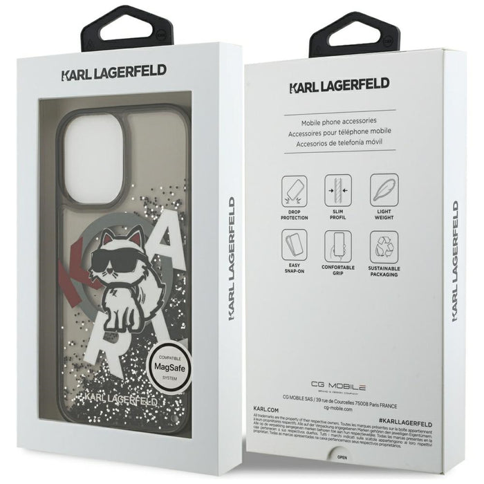 Karl Lagerfeld Liquid Glitter Choupette Logo MagSafe iPhone 17 Case - Black