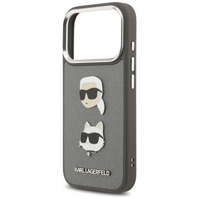 Karl Lagerfeld FW Grained Karl &amp; Choupette Heads Pins &amp; Logo iPhone 17 Pro Case - Gray