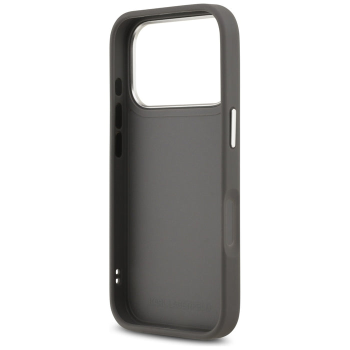 Karl Lagerfeld FW Grained Karl &amp; Choupette Heads Pins &amp; Logo iPhone 17 Pro Case - Gray