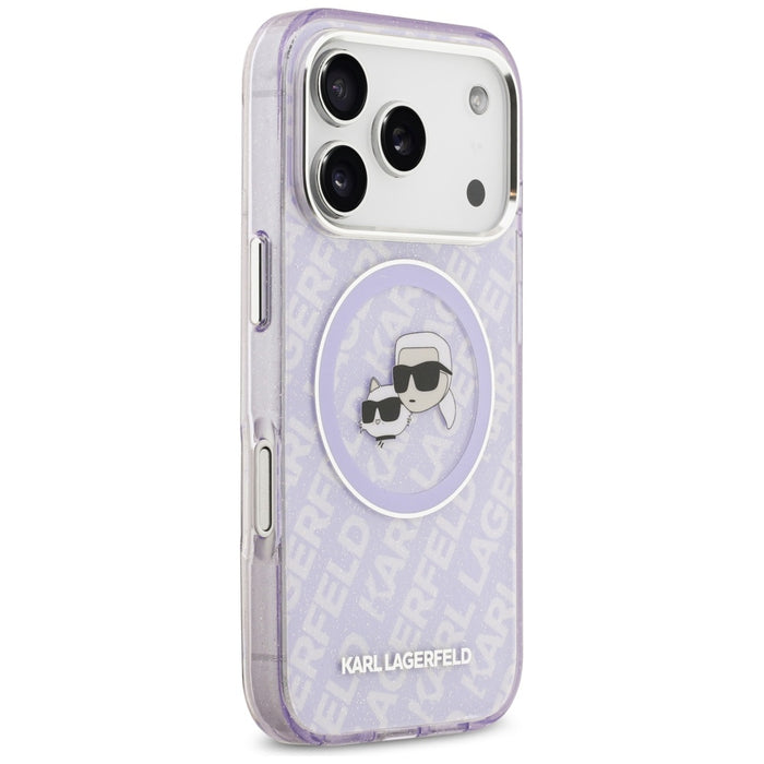 Karl Lagerfeld IML Glitter Karl &amp; Choupette Heads Logo MagSafe Case for iPhone 17 Pro - Purple