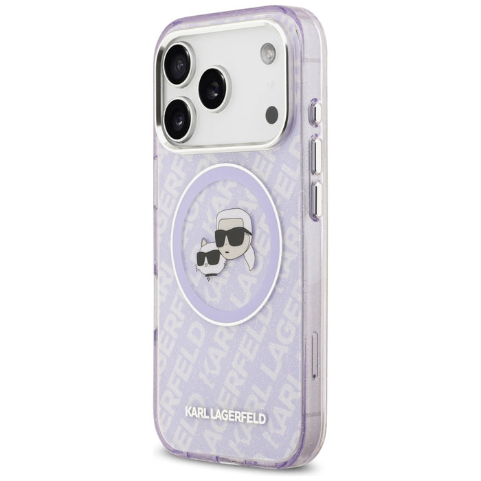 Karl Lagerfeld IML Glitter Karl &amp; Choupette Heads Logo MagSafe Case for iPhone 17 Pro Max - Purple