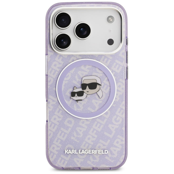 Karl Lagerfeld IML Glitter Karl &amp; Choupette Heads Logo MagSafe Case for iPhone 17 Pro Max - Purple