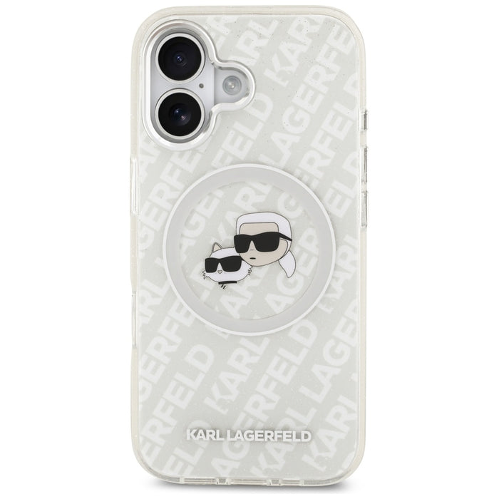 Karl Lagerfeld IML Glitter Karl &amp; Choupette Heads Logo MagSafe iPhone 17 Case - Gray