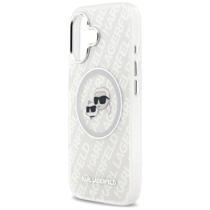 Karl Lagerfeld IML Glitter Karl &amp; Choupette Heads Logo MagSafe iPhone 17 Case - Gray