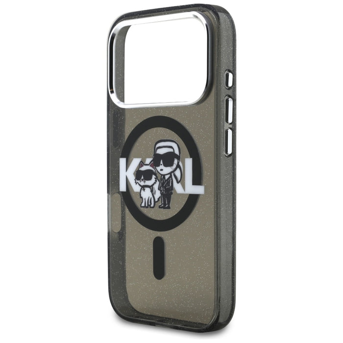 Karl Lagerfeld IML Glitter Karl &amp; Choupette Sketch Logo MagSafe Case for iPhone 17 Pro - Black