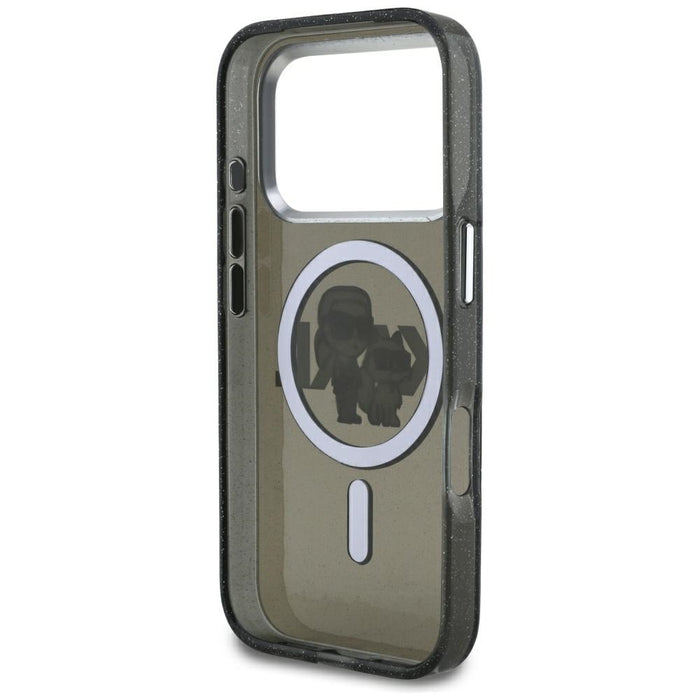 Karl Lagerfeld IML Glitter Karl &amp; Choupette Sketch Logo MagSafe Case for iPhone 17 Pro - Black