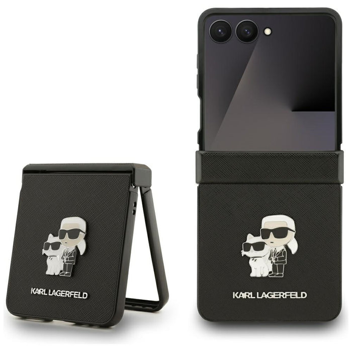 Karl Lagerfeld Saffiano Karl&amp;Choupette Pin Case for Samsung Galaxy Z Flip 7 - Black