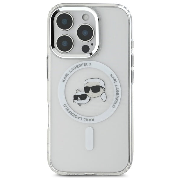 Karl Lagerfeld IML Metal Karl&amp;Choupette Head MagSafe Case for iPhone 16 Pro - White