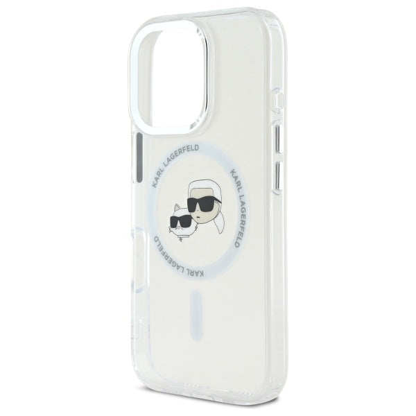 Karl Lagerfeld IML Metal Karl&Choupette Head MagSafe Case for iPhone 16 Pro - White