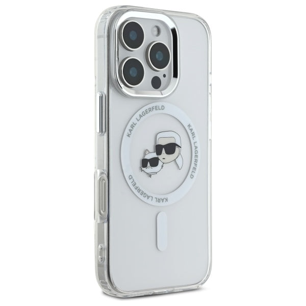 Karl Lagerfeld IML Metal Karl&Choupette Head MagSafe Case for iPhone 16 Pro - White