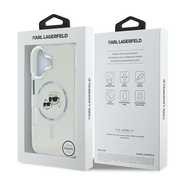Karl Lagerfeld IML Metal Karl&Choupette Head MagSafe Case for iPhone 16 Plus - White