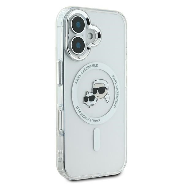 Karl Lagerfeld IML Metal Karl&amp;Choupette Head MagSafe Case for iPhone 16 Plus - White