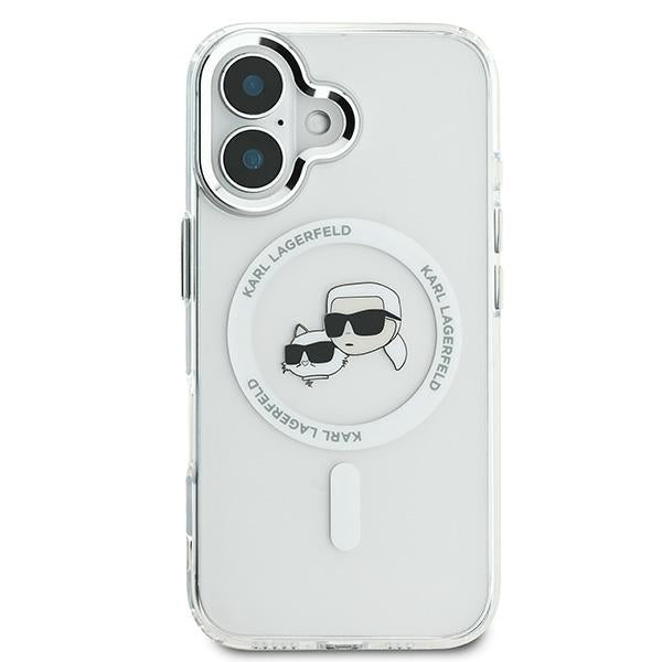 Karl Lagerfeld IML Metal Karl&amp;Choupette Head MagSafe Case for iPhone 16 - White