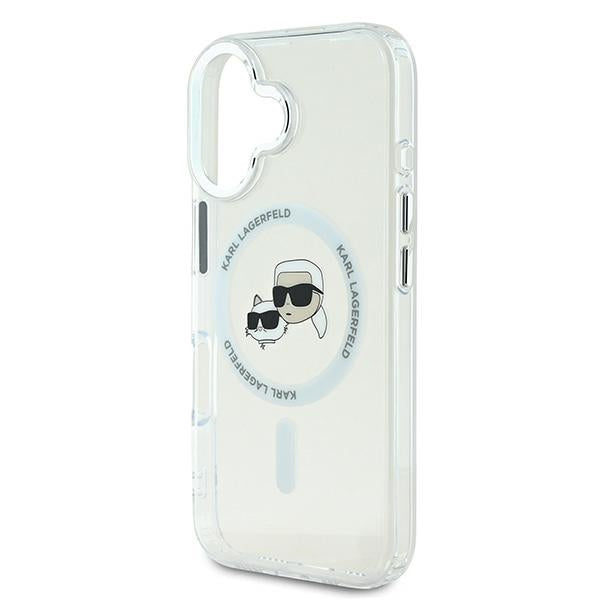 Karl Lagerfeld IML Metal Karl&amp;Choupette Head MagSafe Case for iPhone 16 - White