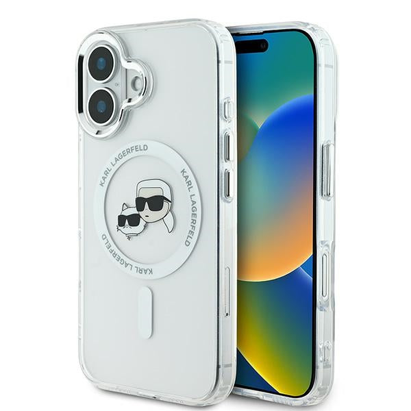 Karl Lagerfeld IML Metal Karl&amp;Choupette Head MagSafe Case for iPhone 16 - White