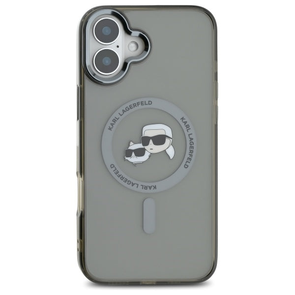 Karl Lagerfeld IML Metal Karl&Choupette Head MagSafe Case for iPhone 16 - Black