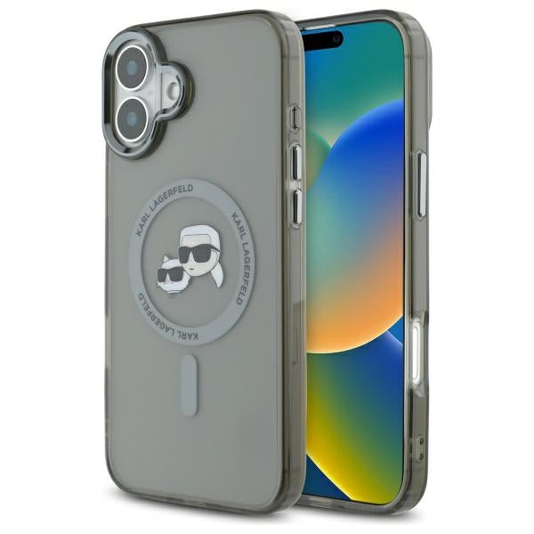 Karl Lagerfeld IML Metal Karl&amp;Choupette Head MagSafe Case for iPhone 16 - Black
