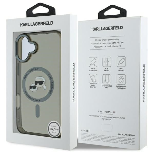 Karl Lagerfeld IML Metal Karl&Choupette Head MagSafe Case for iPhone 16 - Black