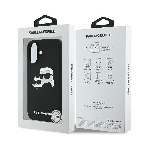 Karl Lagerfeld Silicone Nauble Heads Print MagSafe Case for iPhone 16 - Black